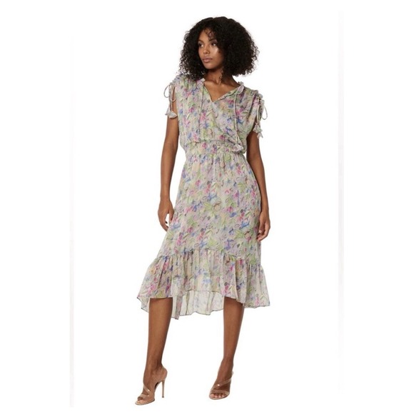 Misa Los Angeles Dresses & Skirts - MISA Los Angeles Dress Small Watercolor Floral Midi Smocked Rainbow Boho #BB13-1